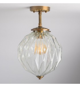 Geometric Glass Shade - Heavy Gauge Brass Ceiling Light Fixture