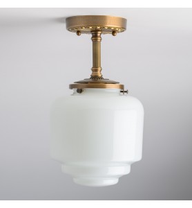 Heavy Gauge Brass White Glass Shade Ceiling Light Fixture