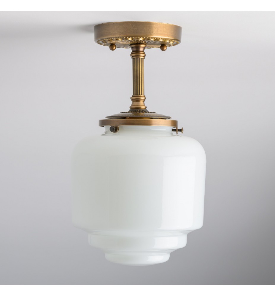 Heavy Gauge Brass White Glass Shade Ceiling Light Fixture