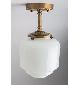 Heavy Gauge Brass White Glass Shade Ceiling Light Fixture