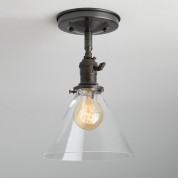 Transparent hand-blown glass conical semi-recessed lampshade