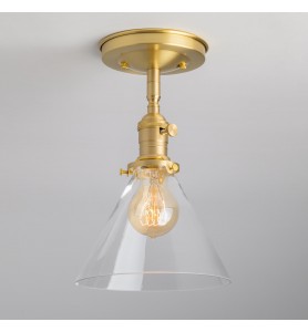 Transparent hand-blown glass conical semi-recessed lampshade