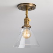 Transparent hand-blown glass conical semi-recessed lampshade