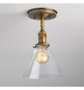 Transparent hand-blown glass conical semi-recessed lampshade