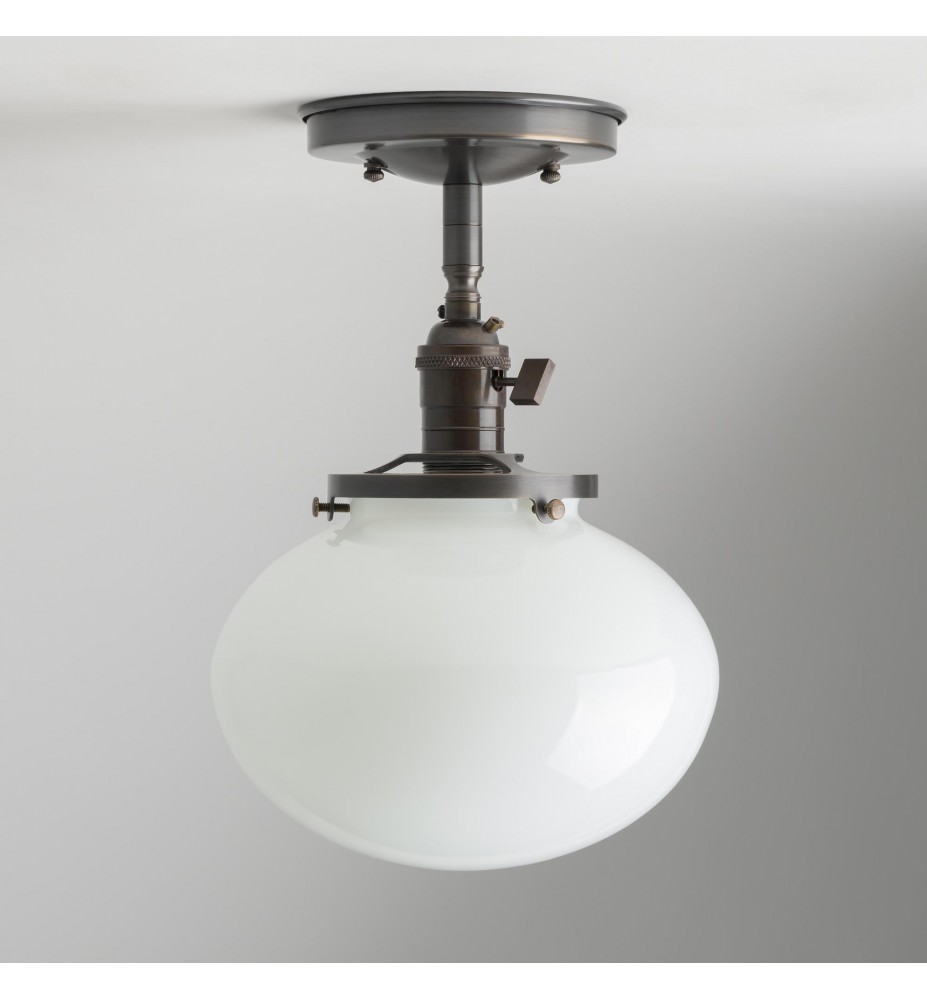 White Round Semi-recessed Schoolhouse Style Light Fixture