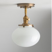 White Round Semi-recessed Schoolhouse Style Light Fixture