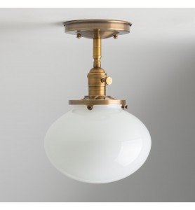 White Round Semi-recessed Schoolhouse Style Light Fixture